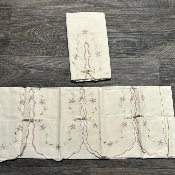 JCPenney Home 60"x24" Tier Curtain Pair 38" Valance Set Embroidered Floral - Picture 2 of 11